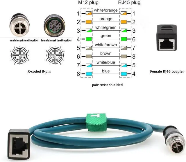 Alt view image 4 of 5 - HangTon X-Code 8 Pin M12 RJ45 Ethernet Network Cable Extension for Cognex in Sight DataMan Keyence IV3 SR5000 Sensor Camera Switch Automation Control PLC 3m