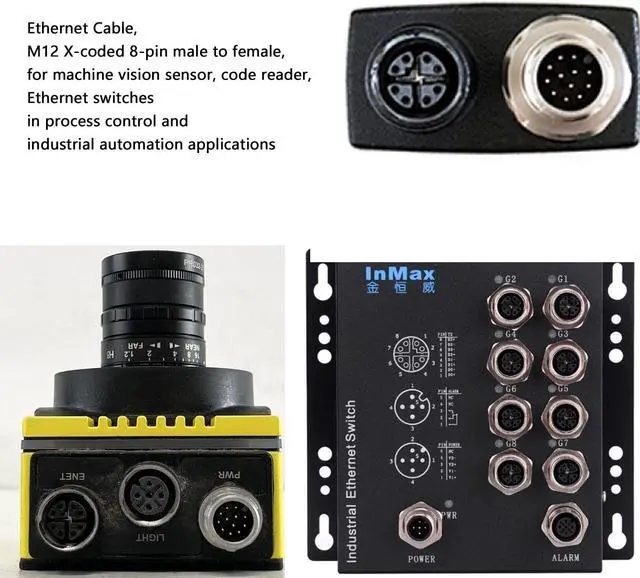 Alt view image 5 of 5 - HangTon X-Code 8 Pin M12 RJ45 Ethernet Network Cable Extension for Cognex in Sight DataMan Keyence IV3 SR5000 Sensor Camera Switch Automation Control PLC 3m