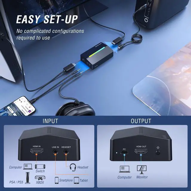 Alt view image 4 of 5 - Fifine AmpliGame Video Capture Card, HD 1080 60fps for Audio Video, Gaming, Live Streaming, 4K HDMI to USB Capture Card Compatible with PS4/Windows/Mac OS/Switch/Xbox-V3