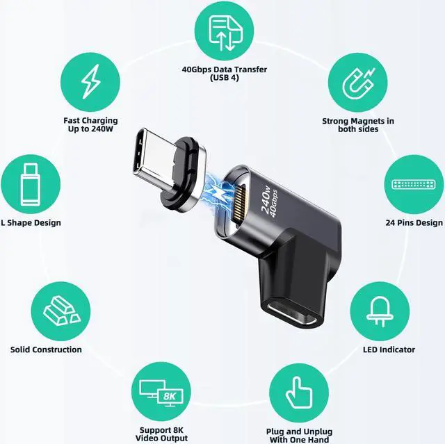 Alt view image 3 of 5 - USB C Magnetic Adapter 2Pack 240W+ 2Pack 140W