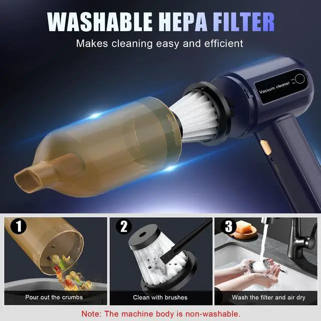Alt view image 5 of 5 - Handheld Car Vacuum with 3 Suction Power & Speed Display:15000Pa Keyboard Vacuum Cleaner Mini 4 in 1 Compressed Air Duster Cordless Hand Pump for Computer Sewing Machine Home Office Pet Hair