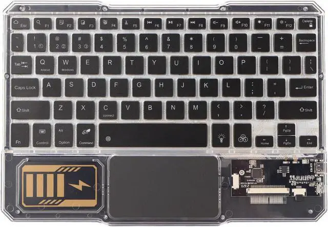 Alt view image 4 of 5 - Transparent Wireless Keyboard with 7 Colors Backlits, Rechargeable, Fast BT Connection, Media Function Keys, Transparent Acrylic, Large Capacity Battery (Black)