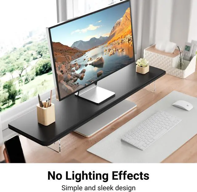 Alt view image 2 of 5 - AFOOYO Monitor Stand Riser,31.5-Inch LED Light Wood Computer Monitor Stand with Adjustable Acrylic Legs,Desk Accessories Desktop Organizer Stand for Computer,Laptop,Printer,PC TV Screen Riser,Black