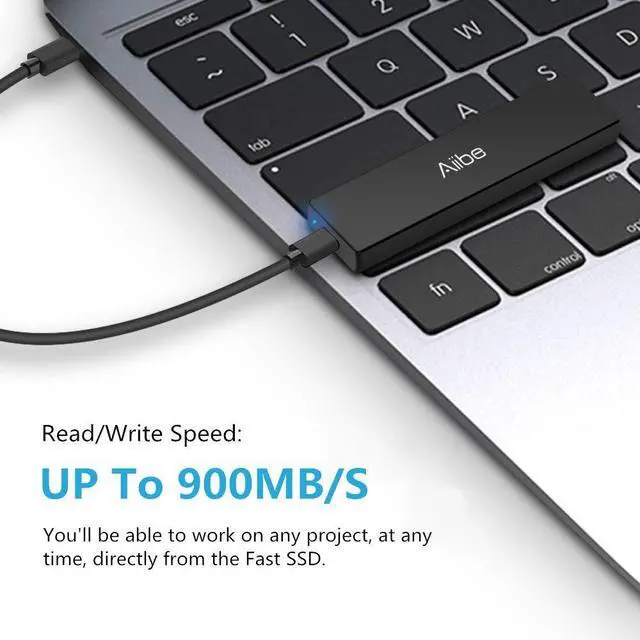 Alt view image 3 of 5 - Aiibe External SSD 1TB - Up to 900MB/s - USB-C, USB 3.1 Portable SSD External Solid State Drive 1TB Mini SSD Drive for PC Laptop, Mac, Xbox and PS4 - Black