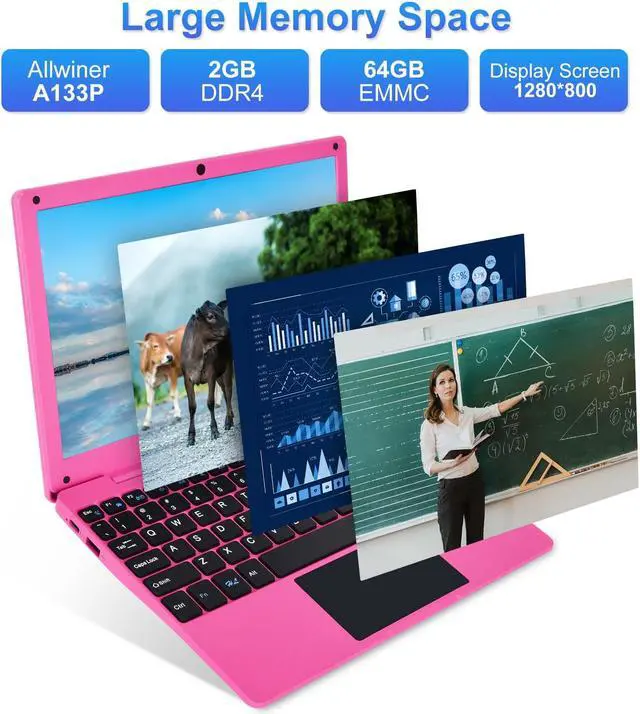 Alt view image 2 of 5 - HBESTORE 10.1Inch Laptop,Quad-Core Processor with Android 12.0 OS,2GB RAM,64GB EMMC,Built-in Camera, WiFi,USB Interface,Tpye-C Charging for Learning and Entertainment (Pink 2GB+64GB)