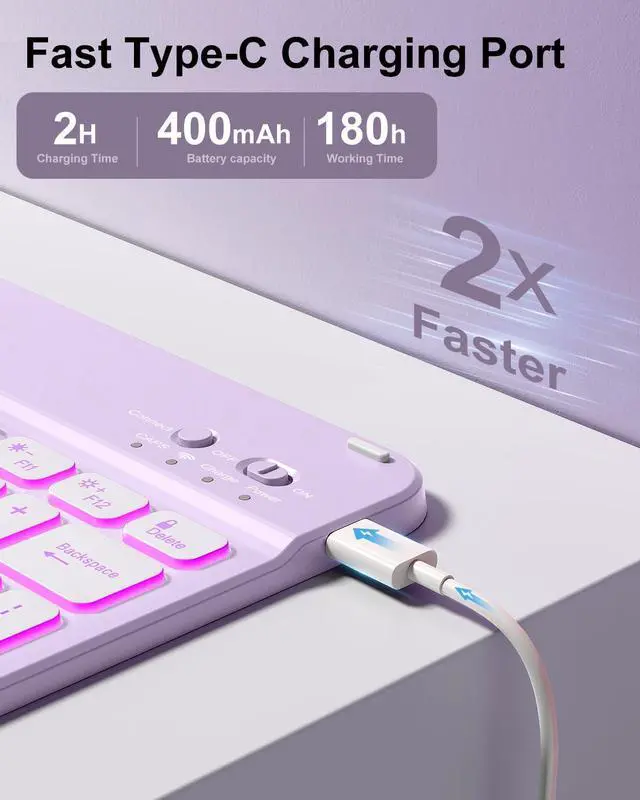 Alt view image 3 of 5 - aoub Keyboard Case for iPad 11th 10th Generation 11 inch (A16) 2025/2022-7 Color Backlit Wireless Detachable Keyboard, Stand Folio Cover with Pencil Holder for iPad 10th Gen 10.9 inch, Purple