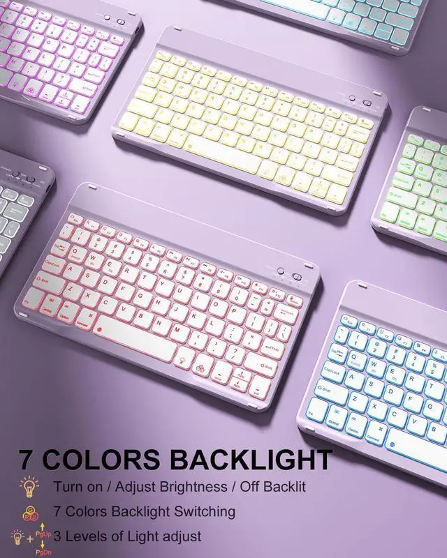Alt view image 4 of 5 - aoub Keyboard Case for iPad 11th 10th Generation 11 inch (A16) 2025/2022-7 Color Backlit Wireless Detachable Keyboard, Stand Folio Cover with Pencil Holder for iPad 10th Gen 10.9 inch, Purple