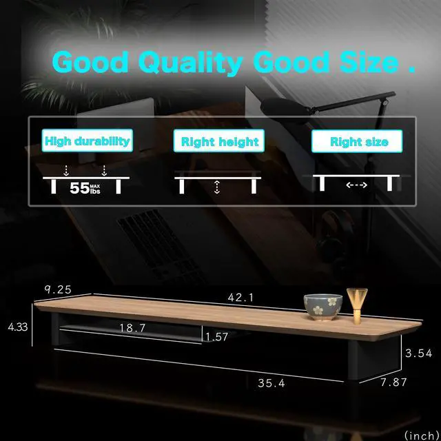 Alt view image 4 of 5 - amesoba Large Wood Desk Shelf / Dual Monitor Stand / Computer Monitor Riser Desk Stand / Wooden monitor stand for desk 2 monitors (WhiteOak)