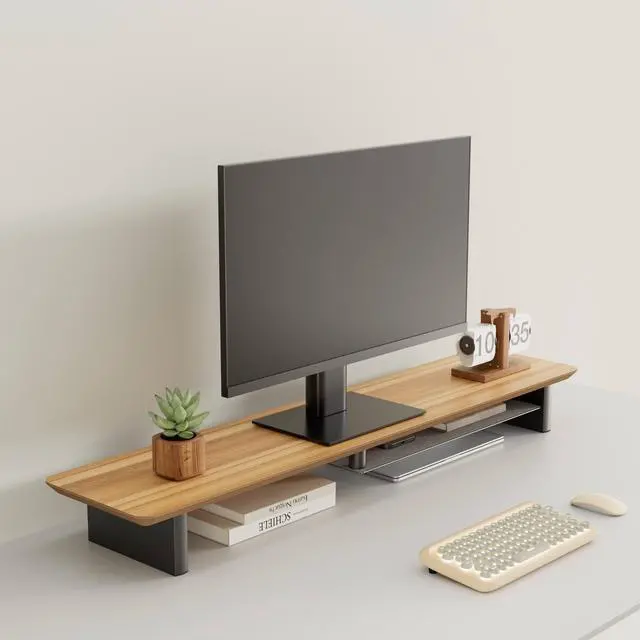 Alt view image 5 of 5 - amesoba Large Wood Desk Shelf / Dual Monitor Stand / Computer Monitor Riser Desk Stand / Wooden monitor stand for desk 2 monitors (WhiteOak)