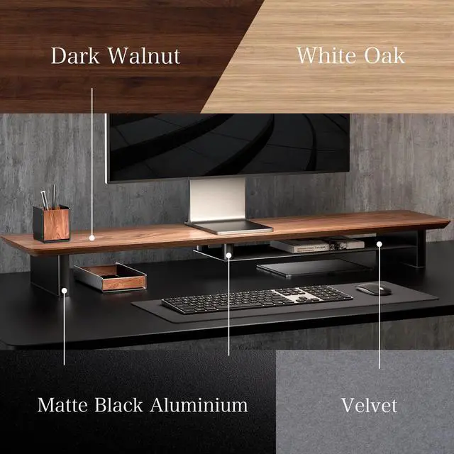 Alt view image 3 of 5 - amesoba Large Wood Desk Shelf / Dual Monitor Stand / Computer Monitor Riser Desk Stand / Wooden monitor stand for desk 2 monitors (WhiteOak)