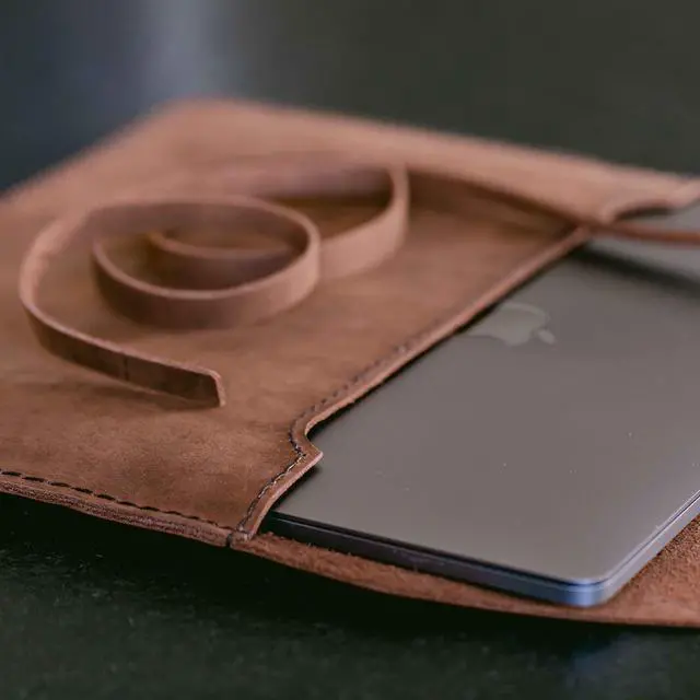 Alt view image 3 of 5 - MacBook Air M1-M3 Case & MacBook Pro 13 Inch (M1 & M2) -- 'Pablo' Handmade & Expertly Crafted Luxury MacBook Case -- Beautifully Stitched Fair Trade Full Grain Leather -- Brown