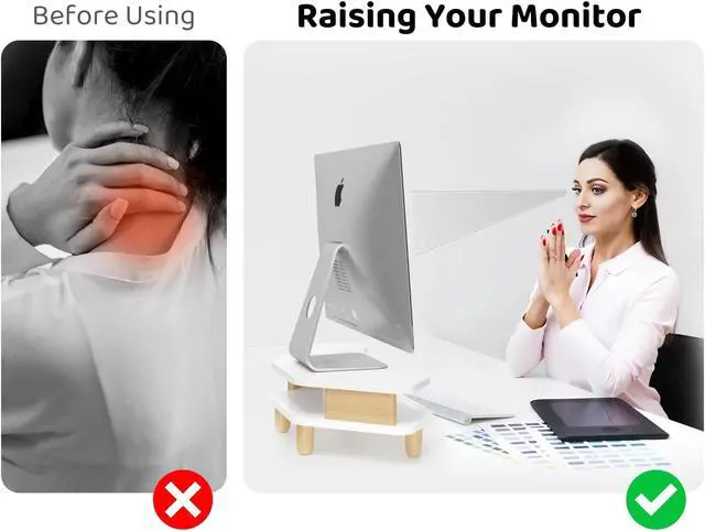 Alt view image 5 of 5 - AFOOYO Monitor Stand Riser,2 Tier Corner Wood Monitor Stand Sturdy Computer Stand Multi-Purpose Desktop Storage Stand for Laptop,PC,iMac,Printer,Computer,White