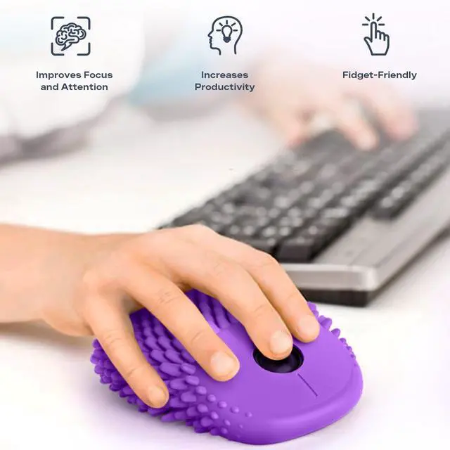 Alt view image 3 of 5 - HedgeHog Health Hoglet Wireless Computer Mouse - Cute, Functional, and Tactile Fidget Tool. Combines Stress Relief with Comfort and Style, Perfect for Enhancing Focus and Productivity (Purple)