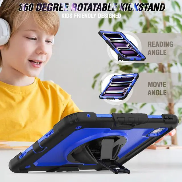 Alt view image 3 of 5 - Herize Case Compatible with iPad Pro 13 2024 with Screen Protector | Case for iPad Pro 13 Inch with Pen Holder Stand Hand/Shoulder Strap | Silicone Rugged Protection Case | Blue