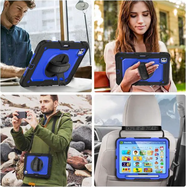 Alt view image 5 of 5 - Herize Case Compatible with iPad Pro 13 2024 with Screen Protector | Case for iPad Pro 13 Inch with Pen Holder Stand Hand/Shoulder Strap | Silicone Rugged Protection Case | Blue