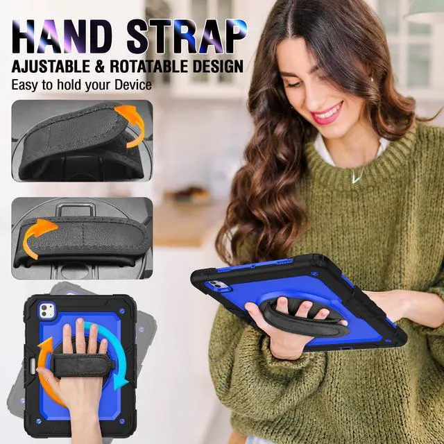 Alt view image 4 of 5 - Herize Case Compatible with iPad Pro 13 2024 with Screen Protector | Case for iPad Pro 13 Inch with Pen Holder Stand Hand/Shoulder Strap | Silicone Rugged Protection Case | Blue