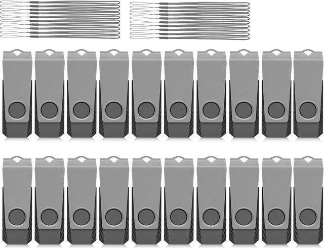 Main image of AGECASH 8GB USB Flash Drive Bulk USB Drive 20 Pack USB 2.0 Thumb Drive Memory Stick Pendrive Zip Drive USB Key with 20PCS Lanyard, Swivel Jump Drive 8 GBfor Back to School, Office, Project (Gray)