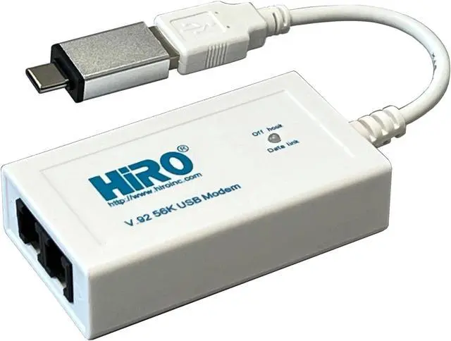 Main image of HIRO H50364 V92 56K External USB USB-C Type-C Type C Data FAX DIAL-UP Internet Modem Dual Port Built-in Buzzer Truly Plug N Play DRIVERLESS Installation Built-in Driver Windows FAX and SCAN 11 10 8.1