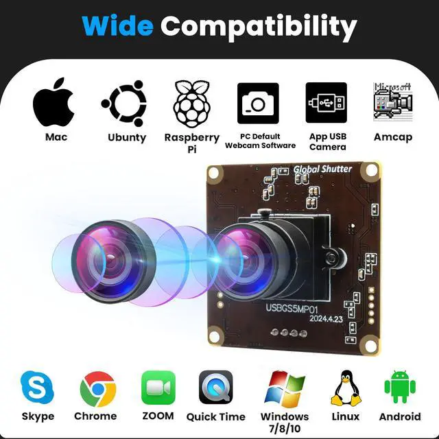 Alt view image 5 of 5 - ALPCAM 5MP Global Shutter USB Camera Module High Speed 60fps 1080P PC Webcam with No Distortion Lens Lightburn Camera UVC for Computer Laptop Android and Raspberry Pi