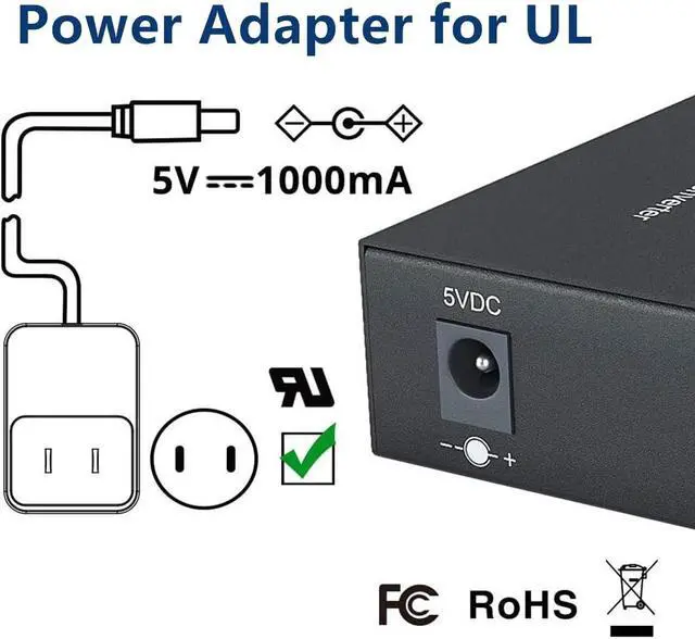 Alt view image 2 of 5 - A Pair of Single Mode Gigabit Fiber Media Converter, SMF Fiber to Ethernet Converter, 10/100/1000Mbps RJ45 Port to Duplex SC Slot, Up to 20km, UL Certified