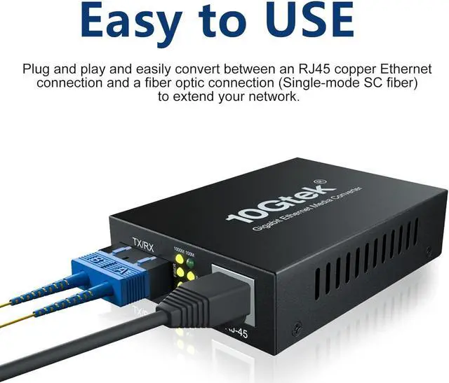 Alt view image 4 of 5 - A Pair of Single Mode Gigabit Fiber Media Converter, SMF Fiber to Ethernet Converter, 10/100/1000Mbps RJ45 Port to Duplex SC Slot, Up to 20km, UL Certified