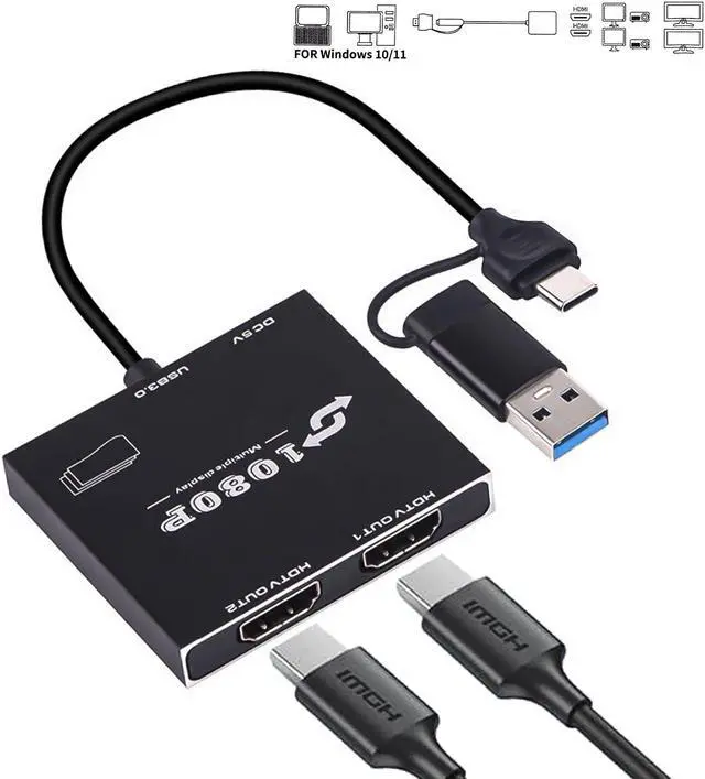 Main image of AMANKA USB 3.0 or USB C to HDMI Adapter for Dual Monitors, Type C to HDMI Converter for MacBook, USB A/C to HDMI Splitter Extended Display 1080p Output for Mac and Windows