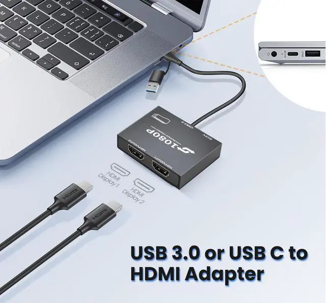 Alt view image 2 of 5 - AMANKA USB 3.0 or USB C to HDMI Adapter for Dual Monitors, Type C to HDMI Converter for MacBook, USB A/C to HDMI Splitter Extended Display 1080p Output for Mac and Windows