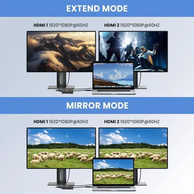 Alt view image 5 of 5 - AMANKA USB 3.0 or USB C to HDMI Adapter for Dual Monitors, Type C to HDMI Converter for MacBook, USB A/C to HDMI Splitter Extended Display 1080p Output for Mac and Windows