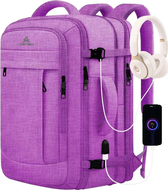 Main image of 50L Carry On Backpack Airline Approved, Extra Large Laptop Backpack, Travel Backpack for Women, Expandable Water Resistant Big Bag Anti-Theft Business Daypack Fit 17 Inch Laptop with USB Port,Purple