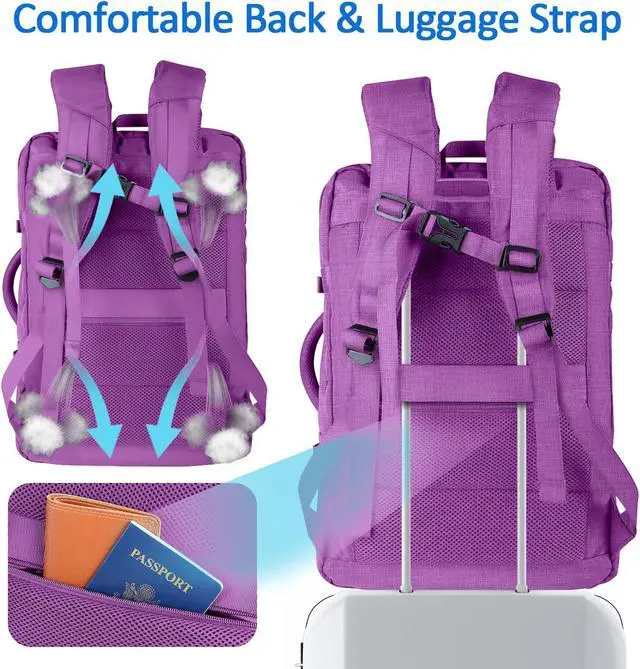 Alt view image 3 of 5 - 50L Carry On Backpack Airline Approved, Extra Large Laptop Backpack, Travel Backpack for Women, Expandable Water Resistant Big Bag Anti-Theft Business Daypack Fit 17 Inch Laptop with USB Port,Purple