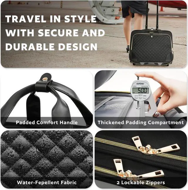Alt view image 5 of 5 - Rolling Laptop Bag Women, Rolling Briefcase for Women with Waterproof Pocket, 17.3 Inch Computer Bag for Women, Underseat Carry On Luggage with Wheels for Work Travel Business, Lightweight Black