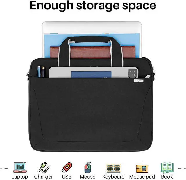 Alt view image 2 of 5 - BAFFINA 15.6 16 Inch Laptop Shoulder Bag for Men Women,Waterproof Computer Carrying Case Messenger Bag with Strap,Laptop Briefcase for 14-15-16 Inch MacBook/Chromebook/Notebook Hp Dell Acer Asus,Black