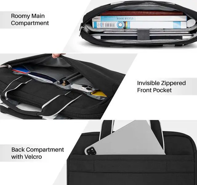 Alt view image 3 of 5 - BAFFINA 15.6 16 Inch Laptop Shoulder Bag for Men Women,Waterproof Computer Carrying Case Messenger Bag with Strap,Laptop Briefcase for 14-15-16 Inch MacBook/Chromebook/Notebook Hp Dell Acer Asus,Black