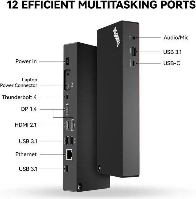 Alt view image 2 of 4 - Thinkpad 40B00300 Thunderbolt 4 Universal Docking Station for Laptops, 4 External Displays, Power Charging up to 230W + ITSPWR Bundle Contains HDMI 4K Cable + DP Cable+ Cleaning Cloth