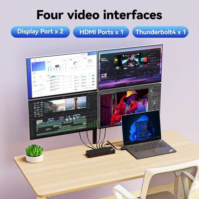 Alt view image 4 of 4 - Thinkpad 40B00300 Thunderbolt 4 Universal Docking Station for Laptops, 4 External Displays, Power Charging up to 230W + ITSPWR Bundle Contains HDMI 4K Cable + DP Cable+ Cleaning Cloth