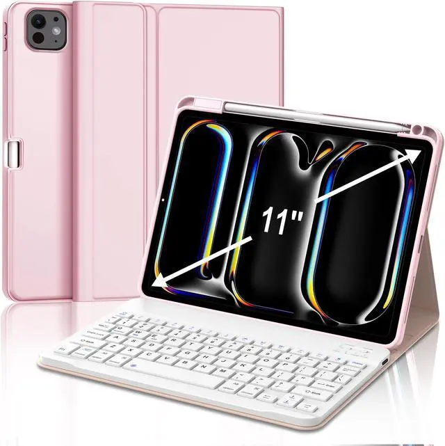 Main image of JADEMALL for iPad Pro 11 inch Case with Keyboard (M4) 2024 - Wireless Detachable Keyboard Case with Pencil Holder - Auto Sleep/Wake, Long Battery Life, Folio Keyboard Cover for iPad Pro 11 inch, Pink