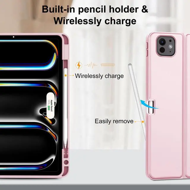 Alt view image 4 of 5 - JADEMALL for iPad Pro 11 inch Case with Keyboard (M4) 2024 - Wireless Detachable Keyboard Case with Pencil Holder - Auto Sleep/Wake, Long Battery Life, Folio Keyboard Cover for iPad Pro 11 inch, Pink