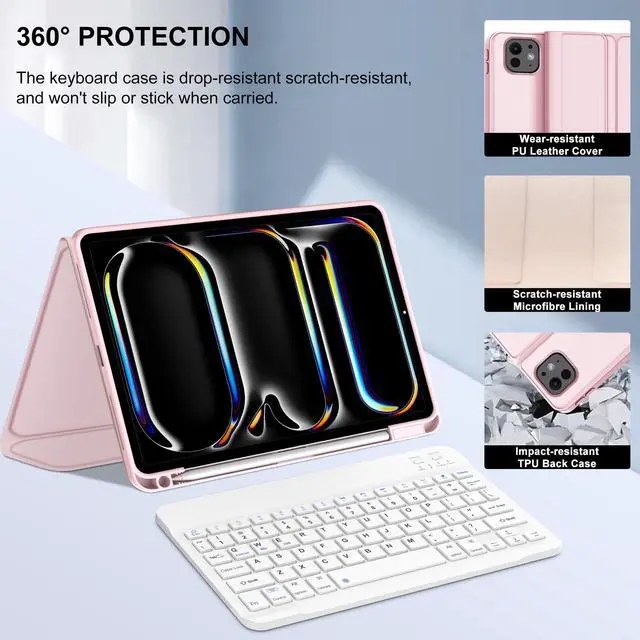 Alt view image 5 of 5 - JADEMALL for iPad Pro 11 inch Case with Keyboard (M4) 2024 - Wireless Detachable Keyboard Case with Pencil Holder - Auto Sleep/Wake, Long Battery Life, Folio Keyboard Cover for iPad Pro 11 inch, Pink
