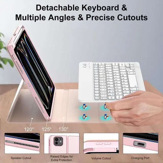 Alt view image 3 of 5 - JADEMALL for iPad Pro 11 inch Case with Keyboard (M4) 2024 - Wireless Detachable Keyboard Case with Pencil Holder - Auto Sleep/Wake, Long Battery Life, Folio Keyboard Cover for iPad Pro 11 inch, Pink