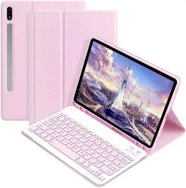 Main image of AnMengXinLing Galaxy Tab S10+ Plus/S9+ Plus/S9 FE+ Plus 12.4" /S8+/S7+/S7FE Tablet Case with Keyboard, Candy Colors Slim Protective Cover with Magnetic Detachable Keyboard with S Pen Holder,Pink