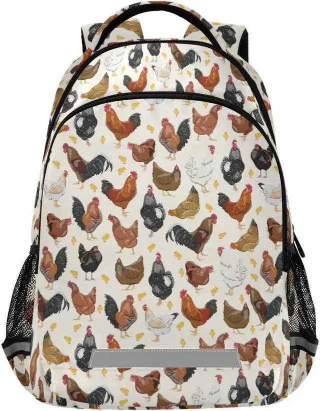 Main image of JIPONI Cute Chicken Rooster Pattern Backpack For Girls Boys School Kids Bookbag Travel Laptop Backpack Purse Daypack With Chest Strap
