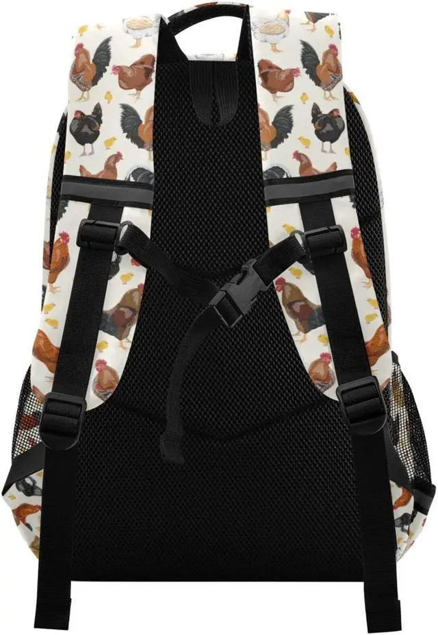 Alt view image 3 of 5 - JIPONI Cute Chicken Rooster Pattern Backpack For Girls Boys School Kids Bookbag Travel Laptop Backpack Purse Daypack With Chest Strap