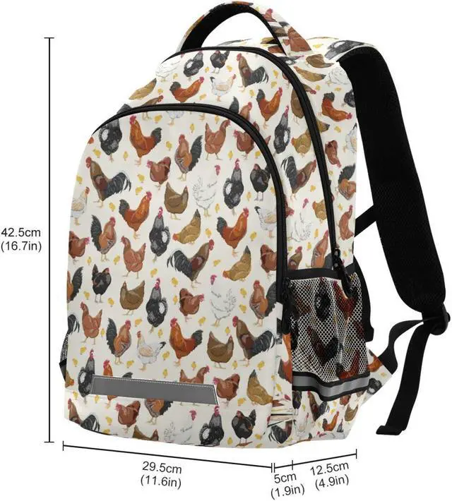 Alt view image 2 of 5 - JIPONI Cute Chicken Rooster Pattern Backpack For Girls Boys School Kids Bookbag Travel Laptop Backpack Purse Daypack With Chest Strap