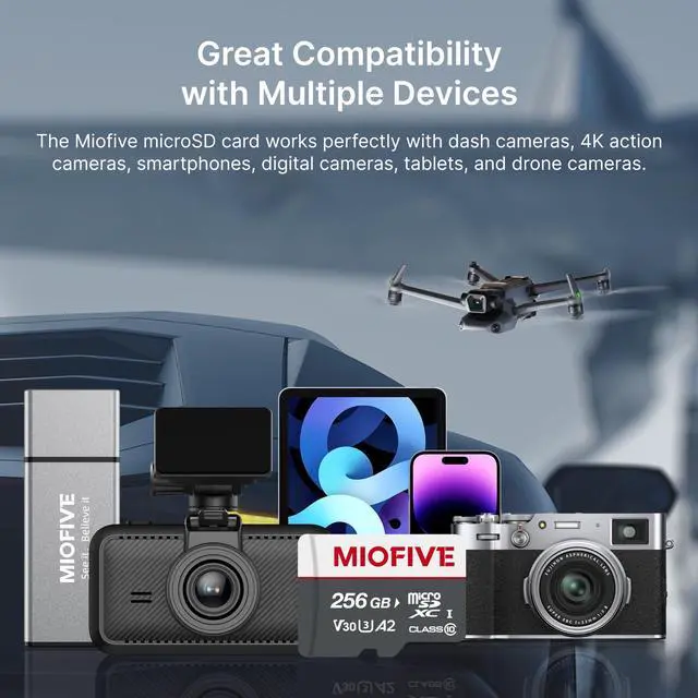 Alt view image 5 of 5 - Miofive Memory Card - Ultimate Micro SD Card with USB 3.0 Type-C Card Reader 170MB/s, C10, U3, A2, V30, 4K for Dash Cams, Android Smartphones, Tablets, and Gaming Devices (256GB)