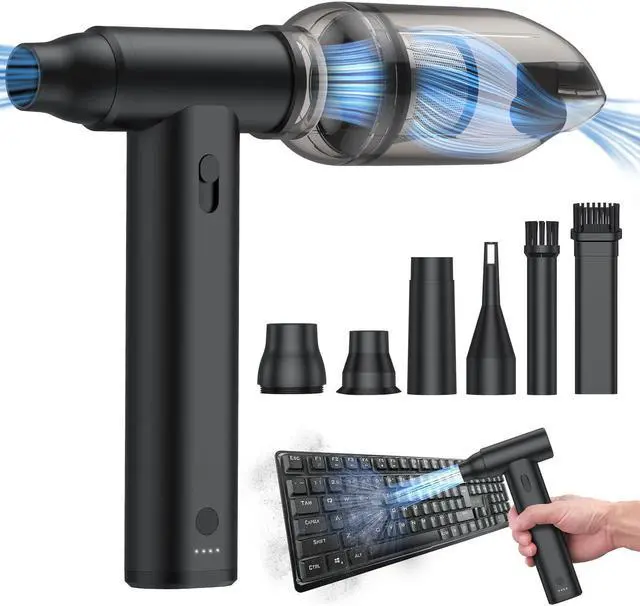 Main image of JiGiU 2 in 1 Electric Air Duster and Mini Vacuum 125000rpm Air Blower Compressed Air Duster Cordless Air Blower Electric Duster with 4 Nozzles for Keyboard Car Electric Devices Cleaning