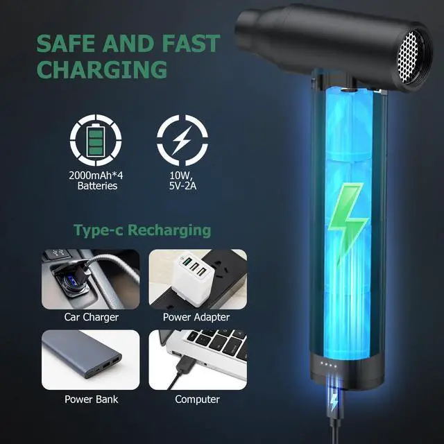 Alt view image 4 of 5 - JiGiU 2 in 1 Electric Air Duster and Mini Vacuum 125000rpm Air Blower Compressed Air Duster Cordless Air Blower Electric Duster with 4 Nozzles for Keyboard Car Electric Devices Cleaning