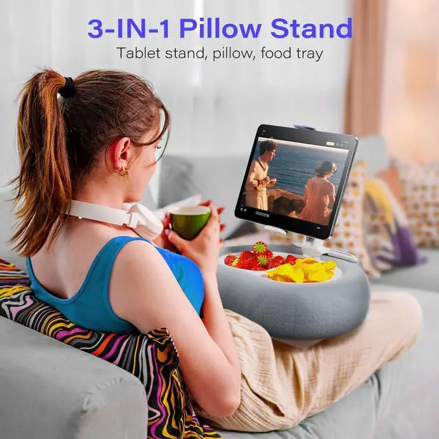 Alt view image 2 of 5 - Atisek Kindle Tablet Pillow Stand with Detachable Trays Fit iPad Tablet Stand Holder for Bed Fit 4''-13'' Phone/Tablet Kindle with Case Kindle Accessories Gift for Reading Soft Plus Fabric, Gray