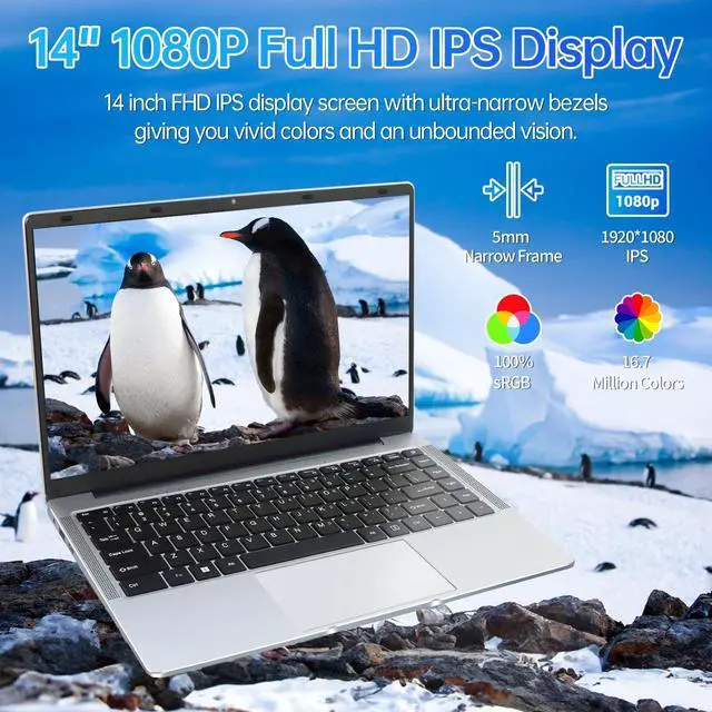 Alt view image 5 of 5 - BINTEC 14 inch Ultrabook Laptop, 8 GB RAM 128 GB ROM SSD Windows 11 pro, 1920 x 1080 Pixels, Celeron J4105 (up to 2.5 GHz), Dual WiFi, 2xUSB 3.0, Office 2019