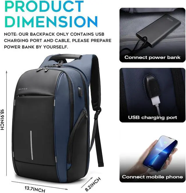 Alt view image 5 of 5 - BANGE Backpack for Men, Laptop Backpacks for 15.6 Inch Notebook,Lightweight Mens Classy Backpack, Businedd Work Back Pack for Men and Women...