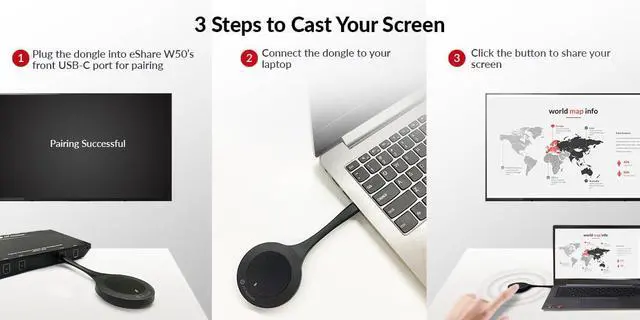 Alt view image 2 of 4 - AV Access eShare D10 USB-C Dongle for Wireless Casting, Display Transmitter w/Button Control, Works with eShare W50 Wireless Presentation System